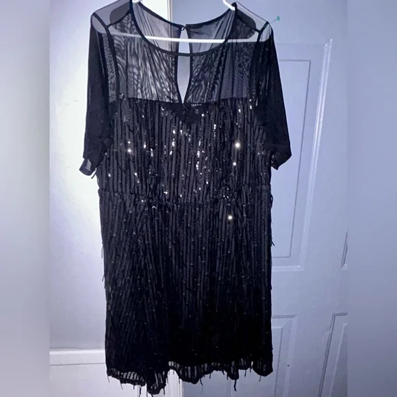 torrid Black Sequin Fringe Midi Dress with Sheer Yoke - Picture 4 of 7